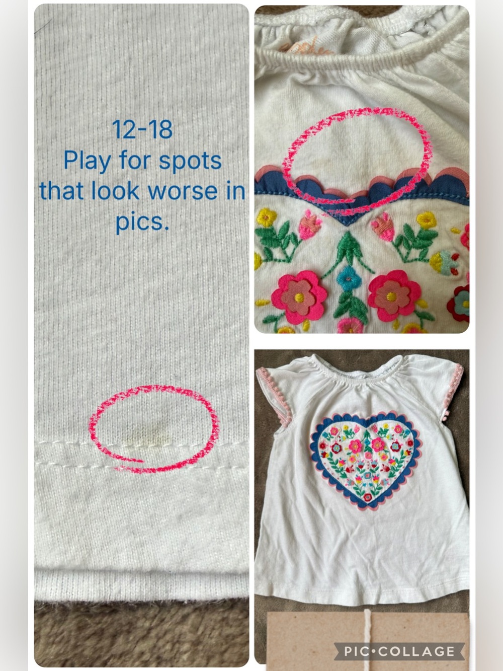 Baby Boden White Short Sleeve Tee with Colorful Floral Heart Appliqué